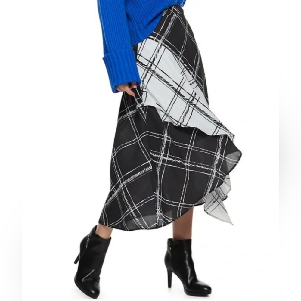 Nine West Women's Size 12 Ruffle Skirt Black/White NWT